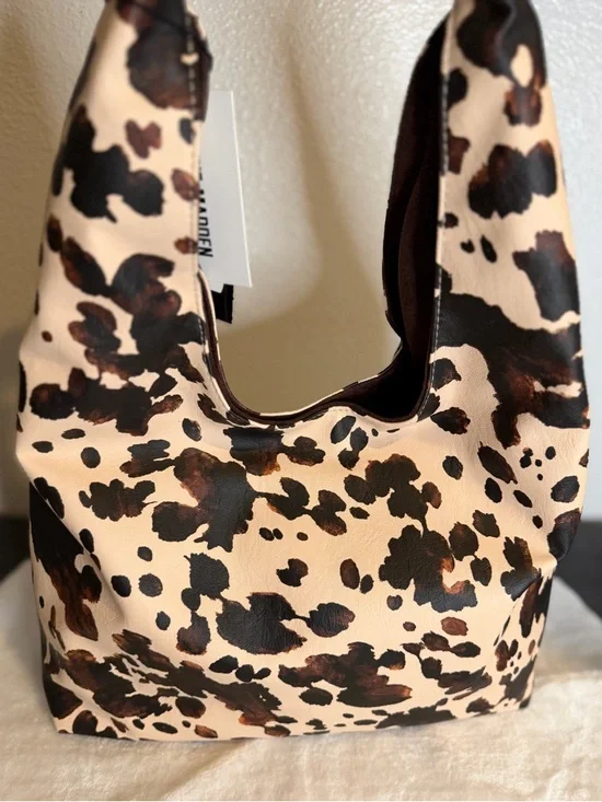 STEVE MADDEN HOBO SLOUCH SHOULDER BAG WESTERN COW  / ANIMAL PRINT TOTE NEW - Picture 3 of 13